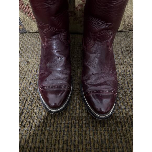Vintage Western Boots Red Cherry Leather Cats Paw Neoprene W-7-7.5 M- 5.5-6 main image 4